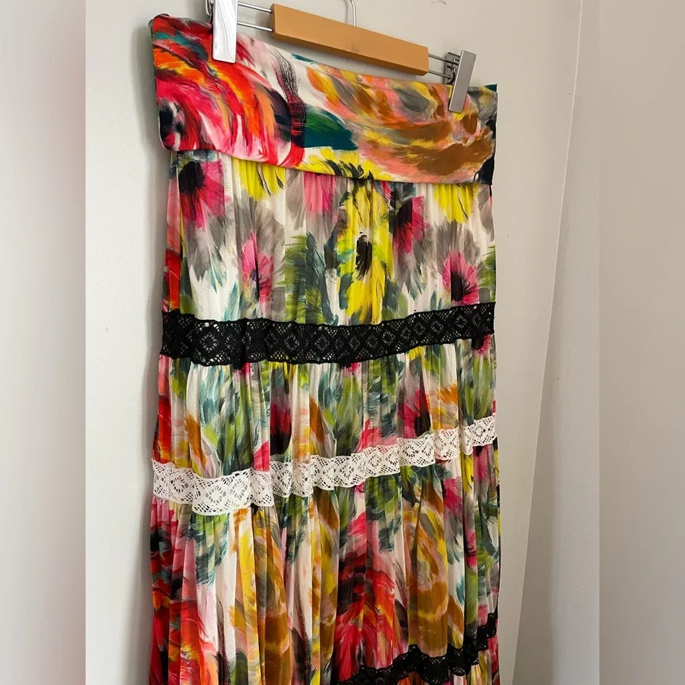 FUZZI X Jean Paul Gaultier YSK Vtintage Mesh Tiered Maxi Skirt Size XL Boho - Picture 3 of 9